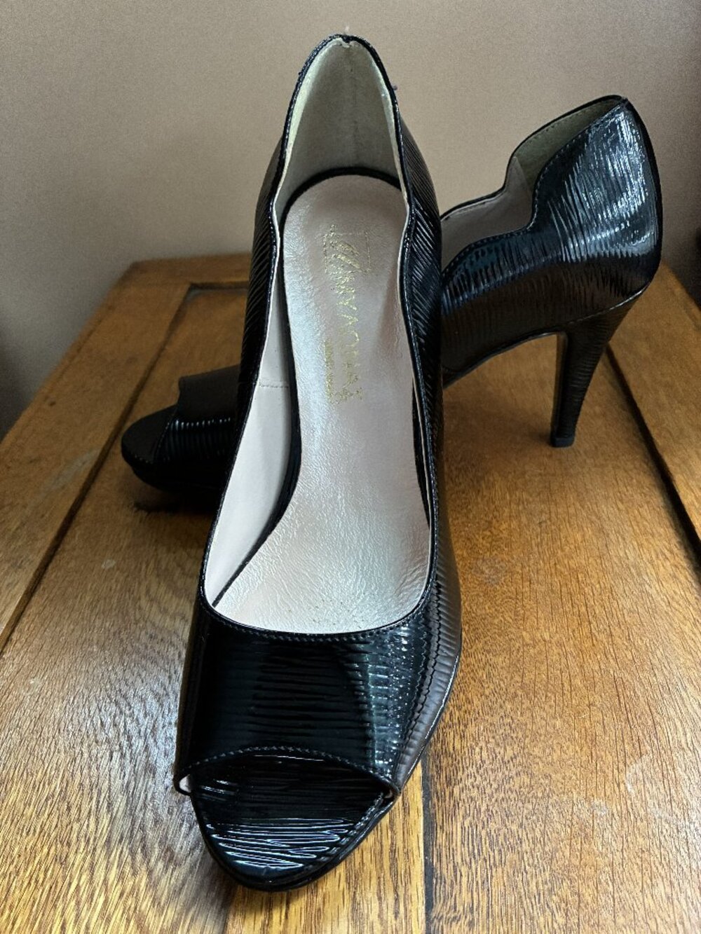 Black Patent Peep-toe Pumps – Made in Greece US6.5/EU37